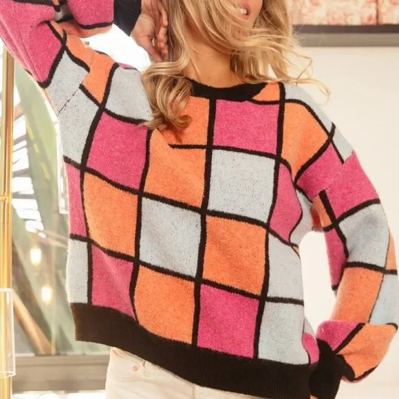 BiBi Multi Color Checker Pattern‎ Sweater - Picture 7 of 16